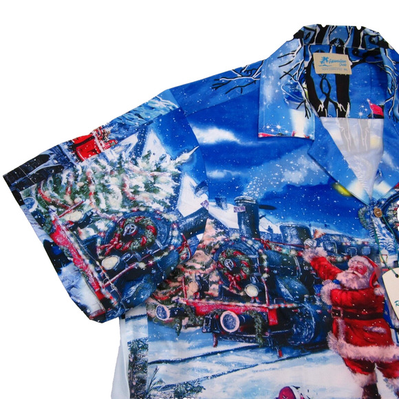Christmas Hawaiian Shirt Men's size 3XL Short Sleeve Button Up Santa Poly NWT - Picture 6 of 11